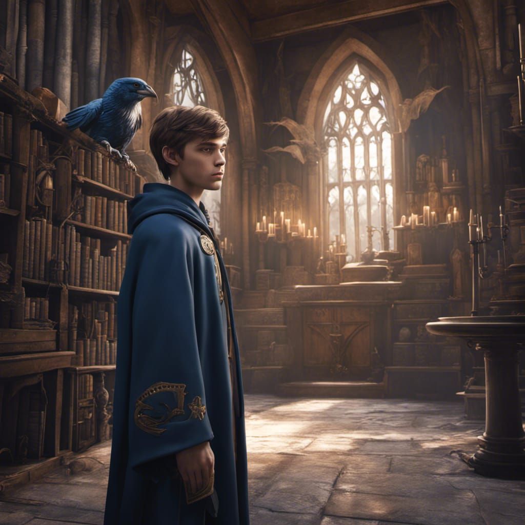 Boy in Ravenclaw Robes: Detailed Matte Painting