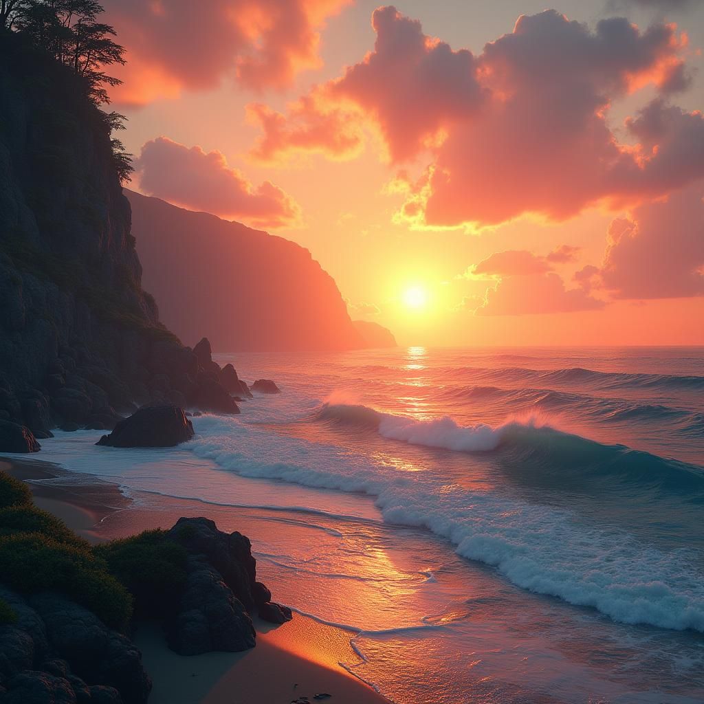 Ethereal Sunset Over Serene Ocean