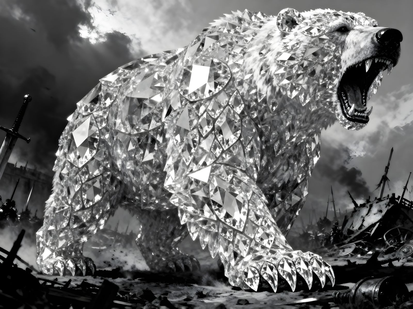 Invincible Diamond Bear Roars on Battlefield