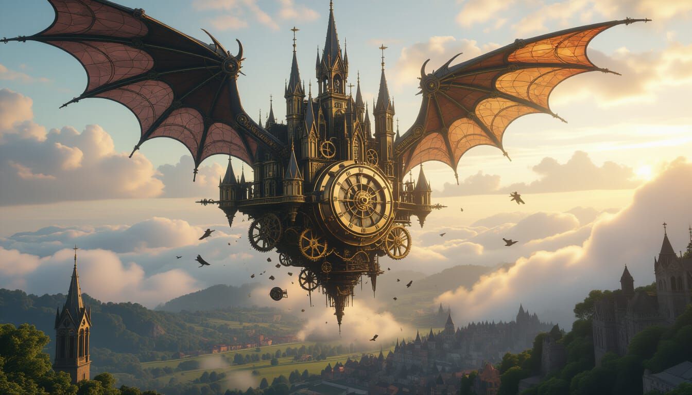 Clockwork Castle Plummets in Dramatic Fantasy Scene