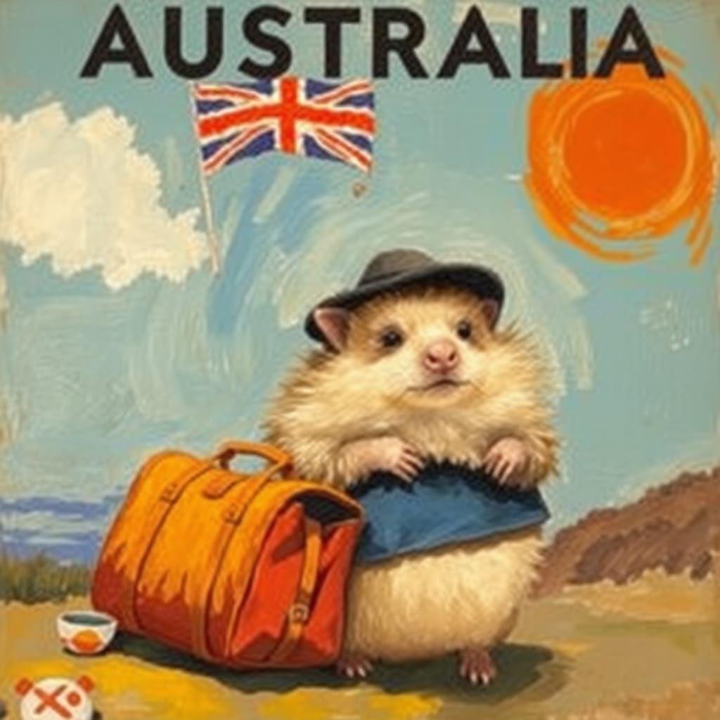Hedgehog's Australian Adventure: Vintage Travel Poster