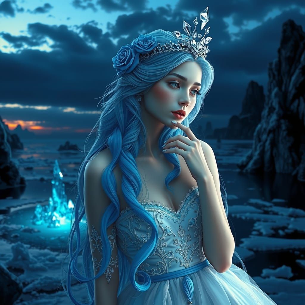 Icy Princess in Mystical Realm: Matte Painting Style