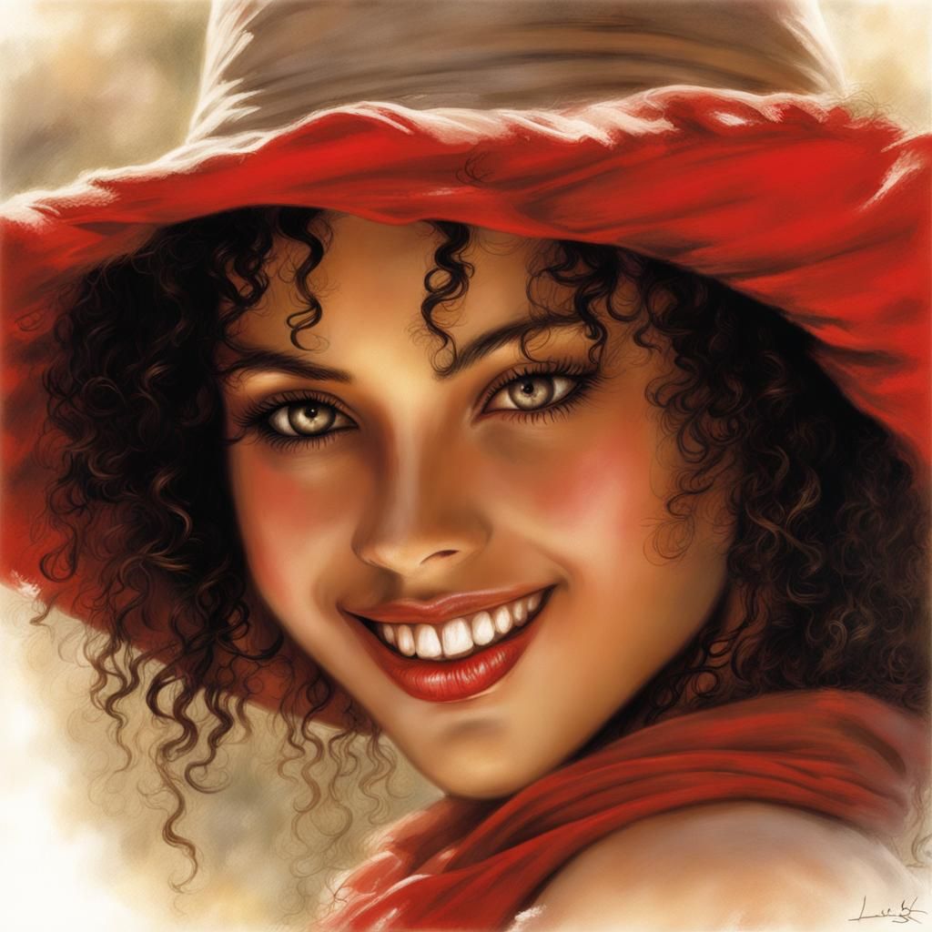 Teenage Girl Portrait with Red Bonnet as Matte Painting