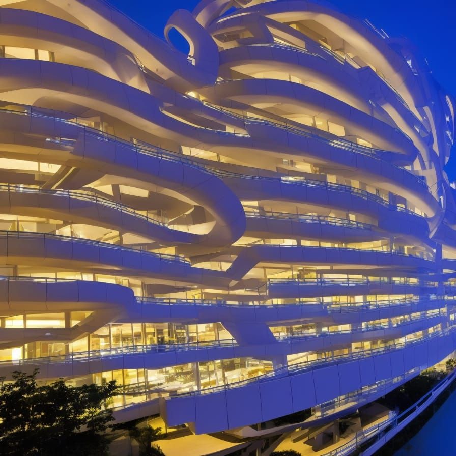 Futuristic Hotel with Midnight View