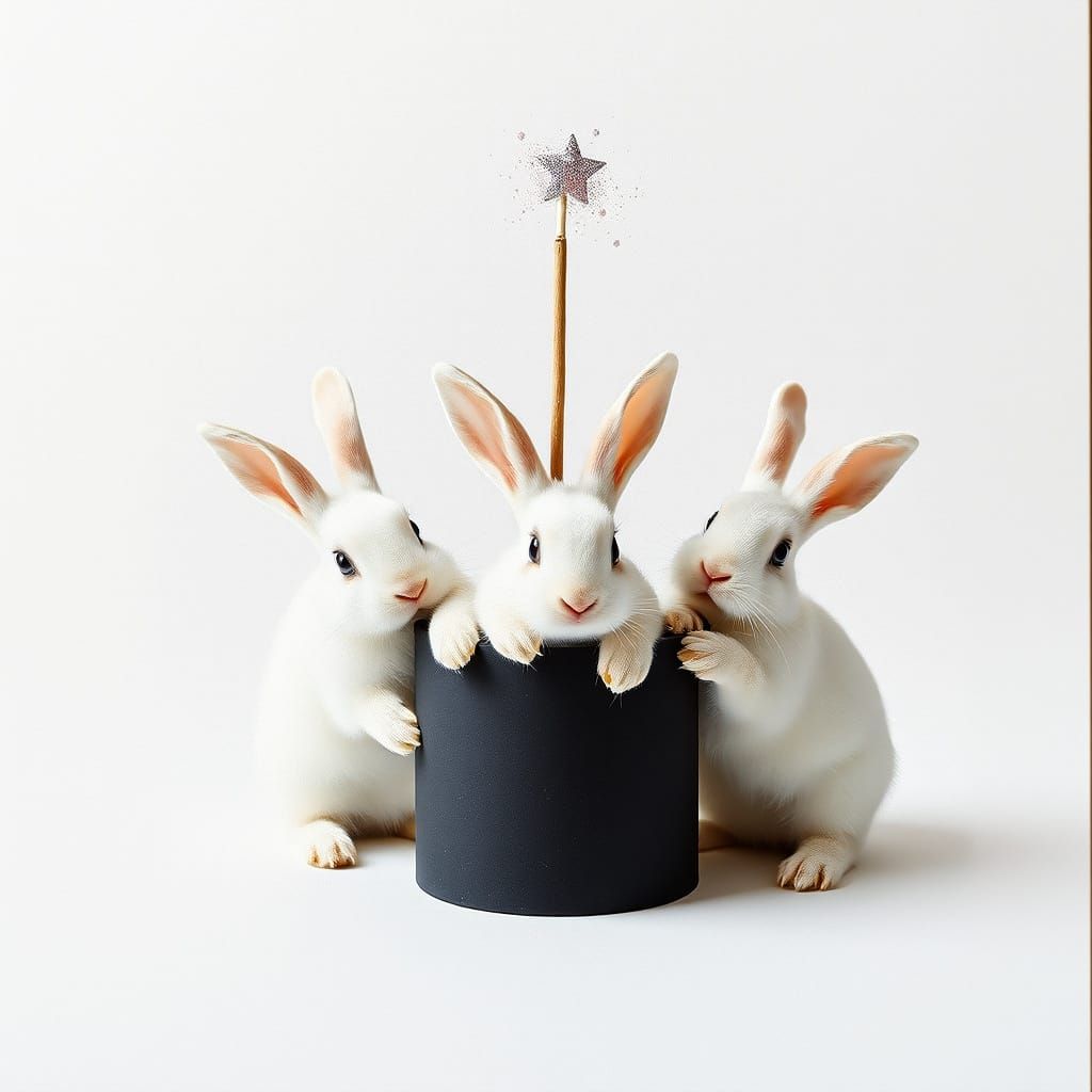 Whimsical Magical Bunnies in a Dark Enchanted Scene