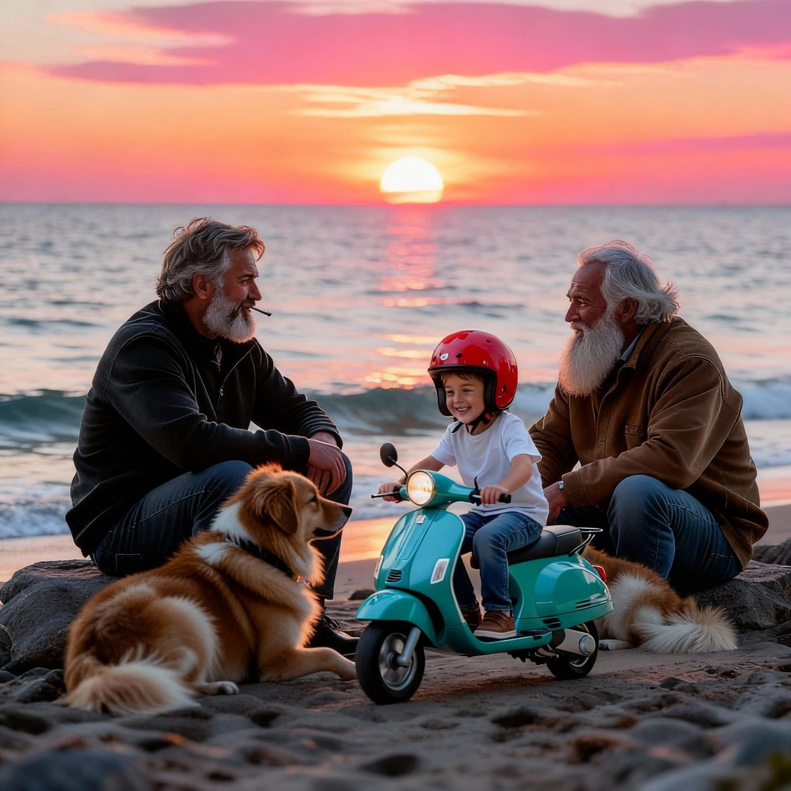 Child with Motorcycle Among Diverse Crowd