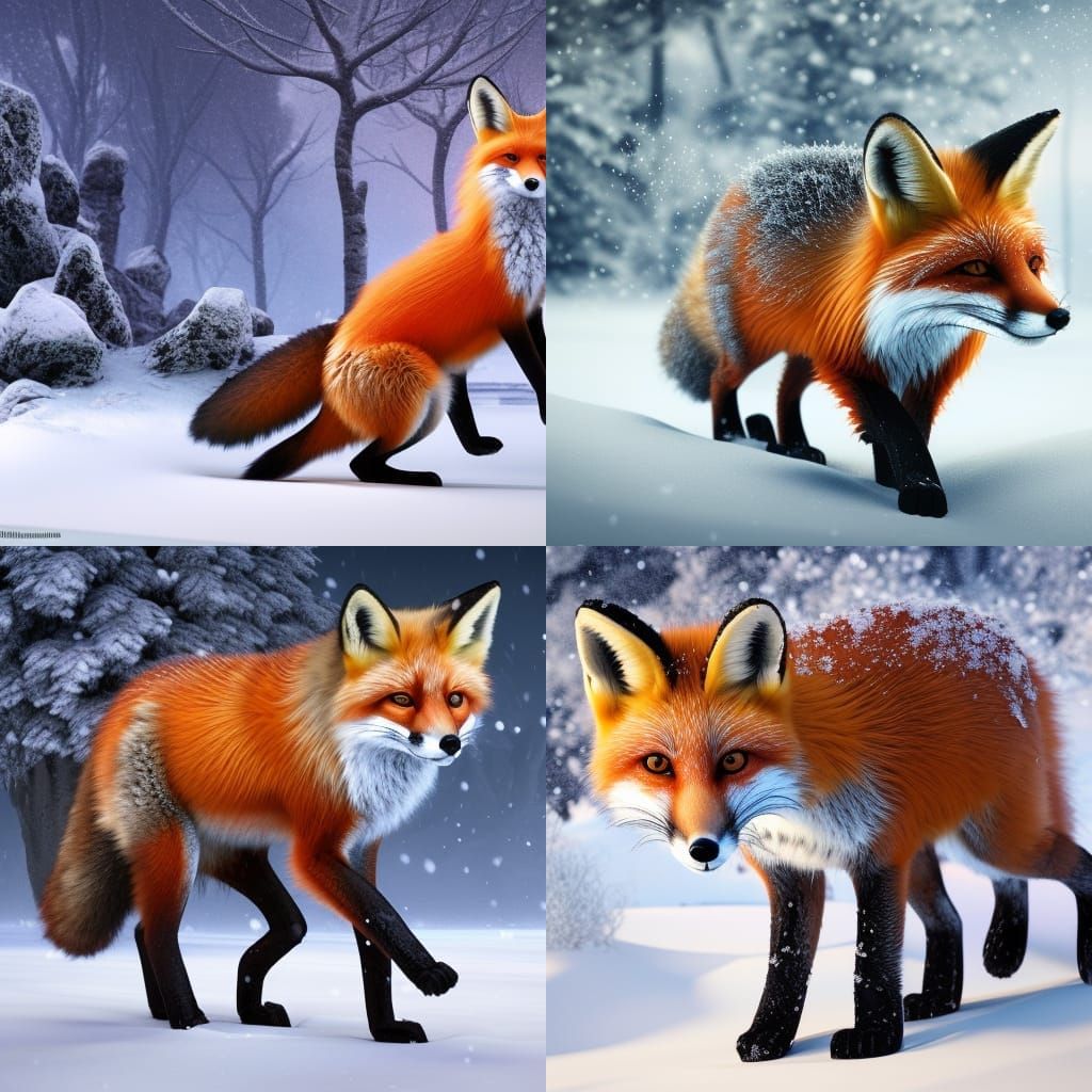 Red Fox Frolicking in Snow: Ultra Realistic Render