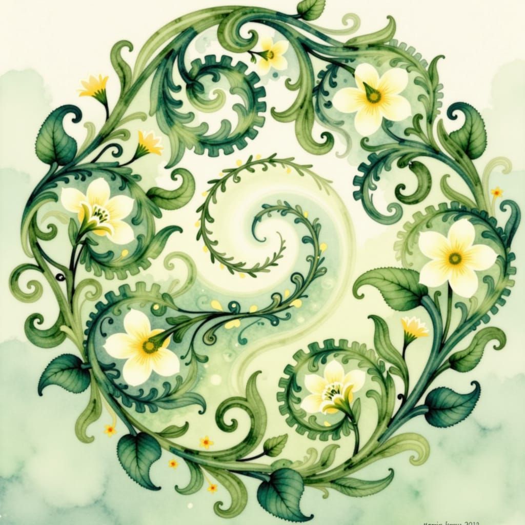 Art Nouveau Foliage Spiral Mandala