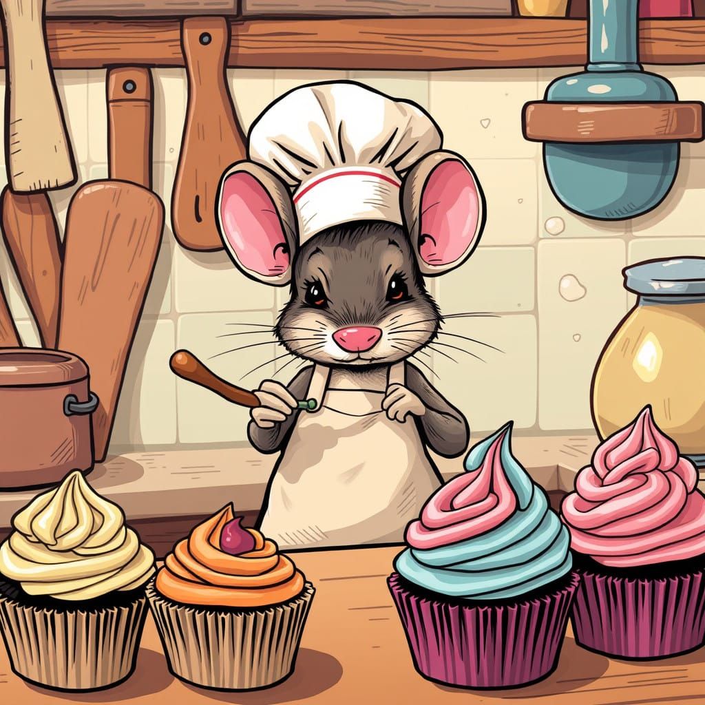 Whimsical Mouse Baker in a Cozy Kitchen Scene