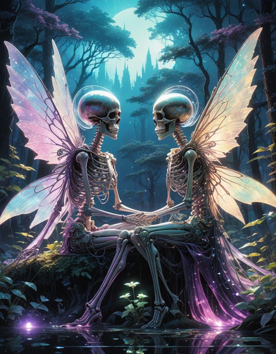 Monstrous Skeletons in Dreamlike Forest, Inspired by Dark Fa...