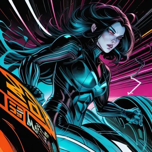 Energetic Comic Book Art of Word Bumm in Cityscape