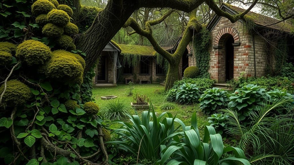 Overgrown Vines Enveloping Abandoned House in Creepy Garden