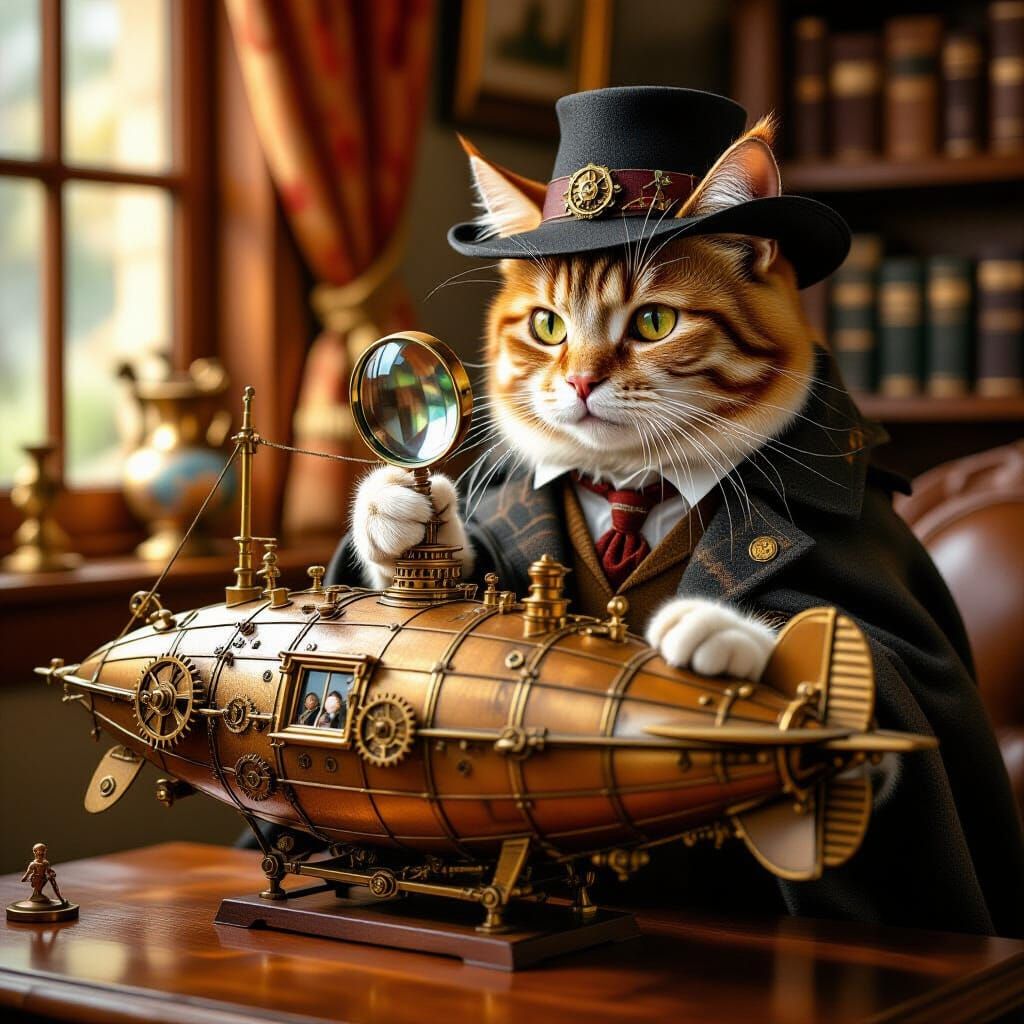 Steampunk Sherlock Holmes Cat Investigates Airship
