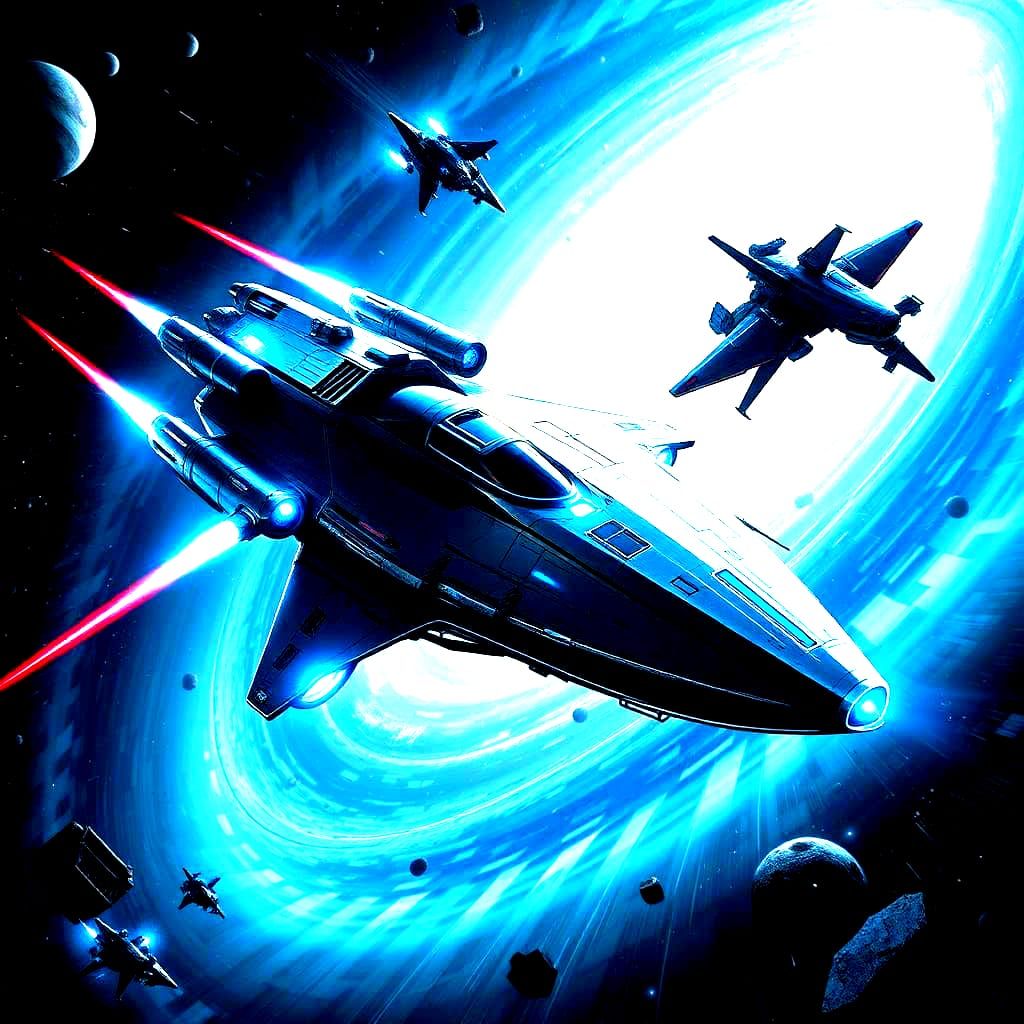 Spaceships Locked in Futuristic Space Battle