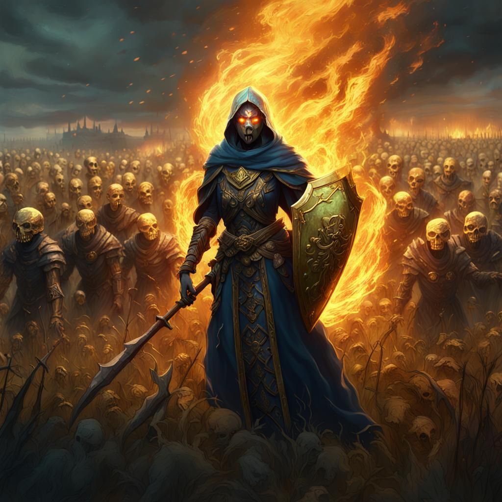 Cleric Cleansing Undead With Light, Matte Painting