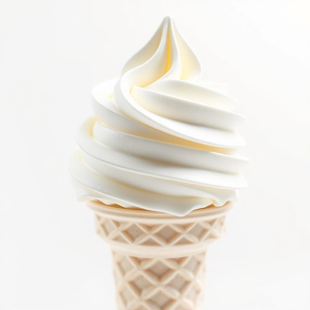 Vibrant White Ice Cream Cone in Hyperrealistic Style