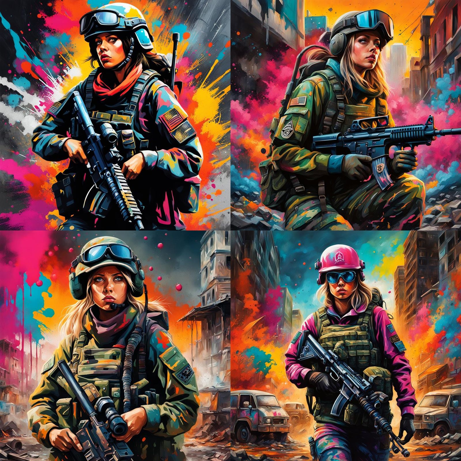 Apocalyptic Soldier Girl in Graffiti Art Style