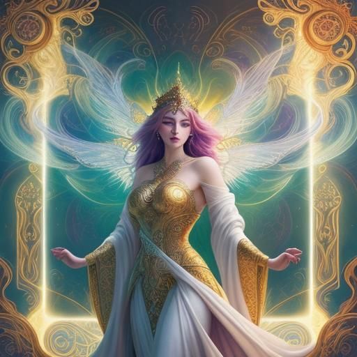 Woman Ascending in Divine Light, Klimt-Inspired Digital Art