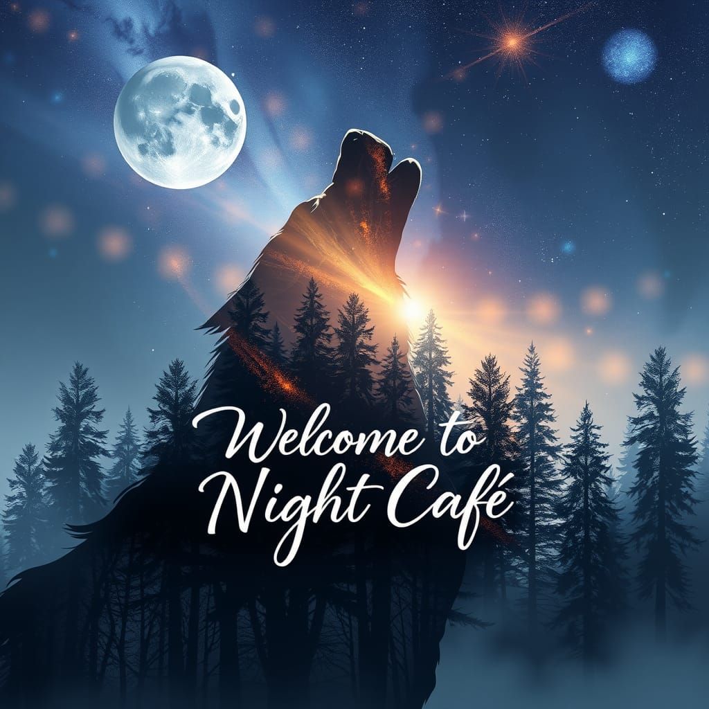 Wolf Howling Dreamscape in Cosmic Silhouette