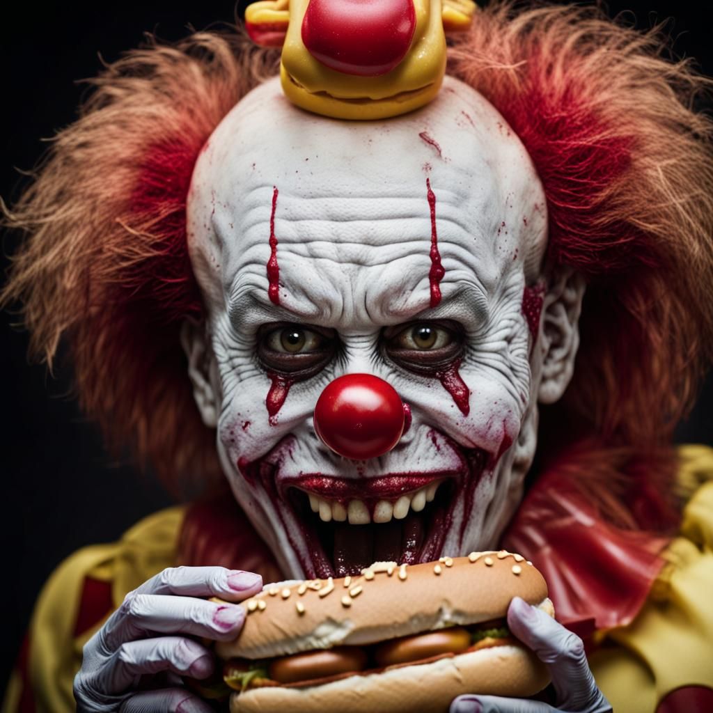 Zombie Monkey Clown Eating Hotdog, Lee Jeffries Style