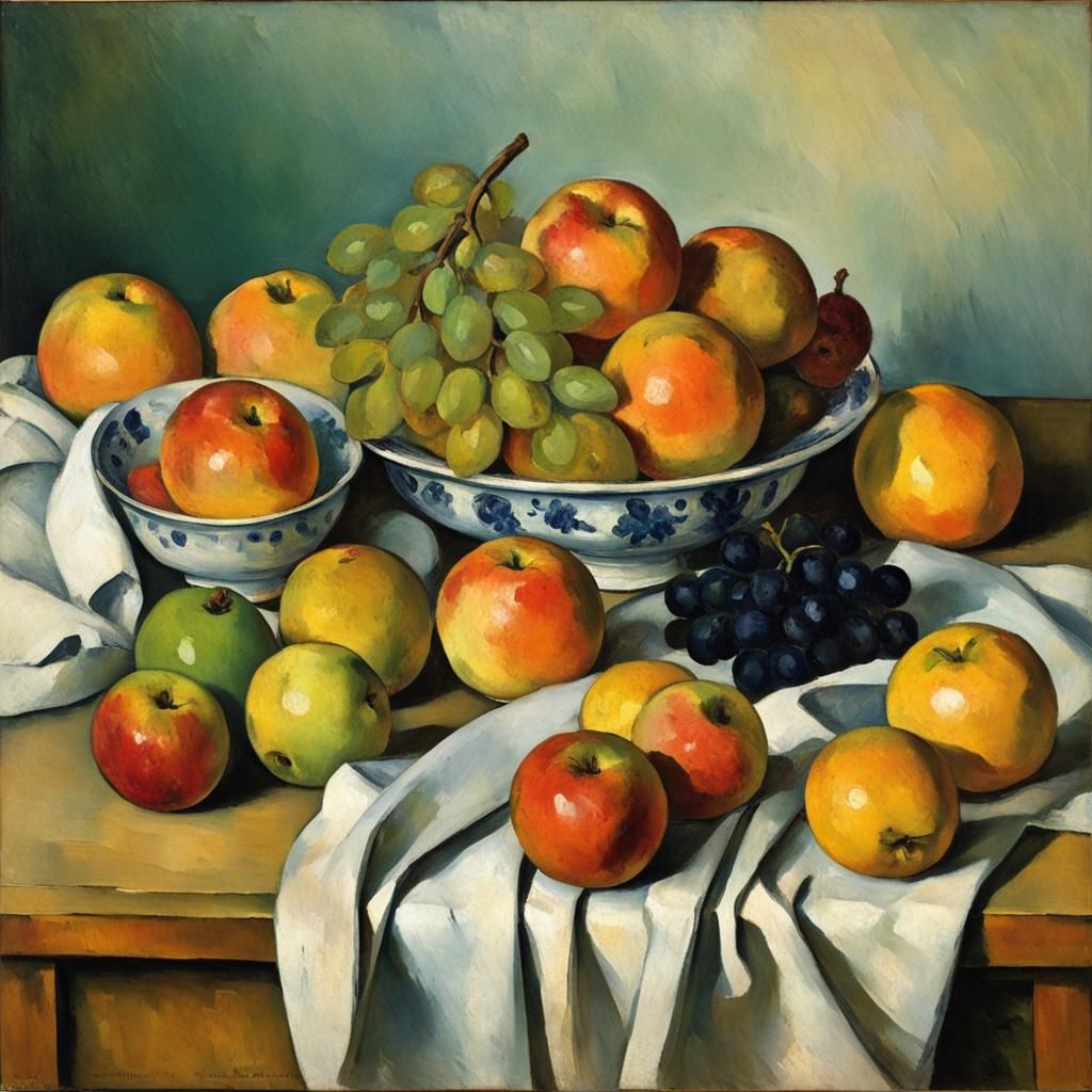 Still Life with Fruit in Impasto Gouache Style