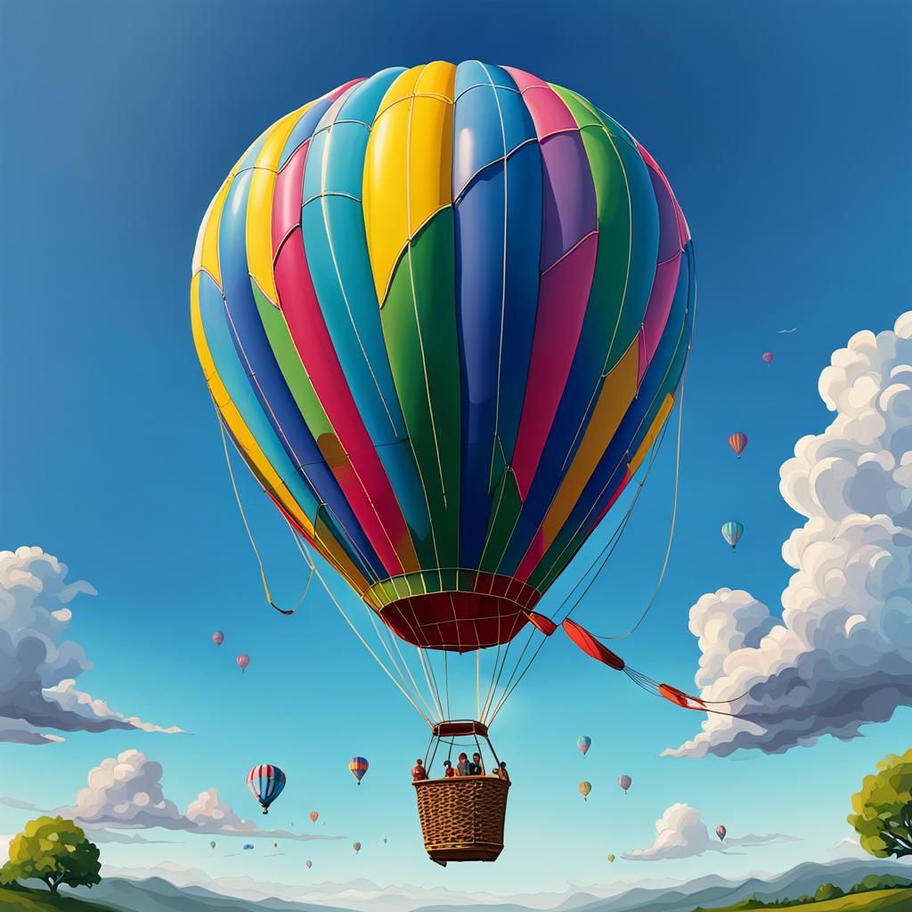 Whimsical Hot Air Balloon in Naive Art Style