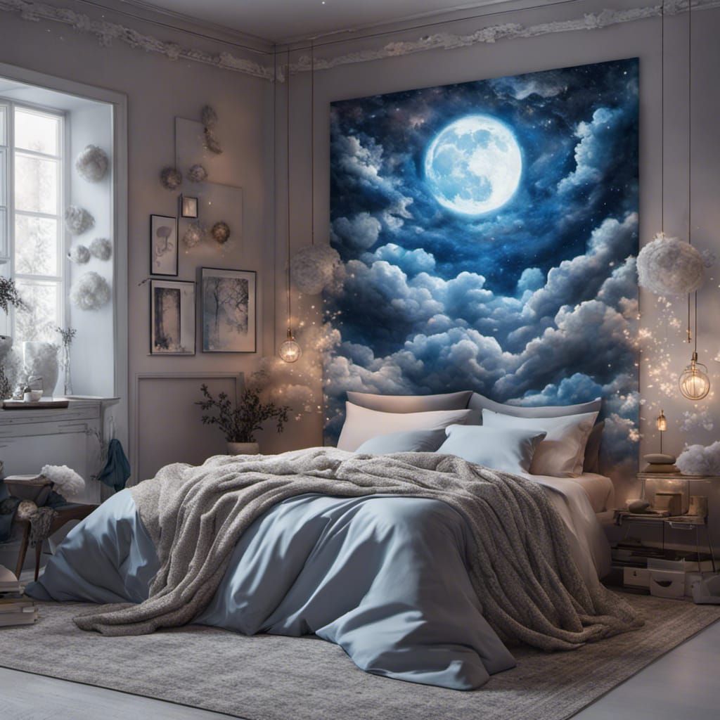 Dreamcore Bedroom with Cloud Bed and Starry Sky