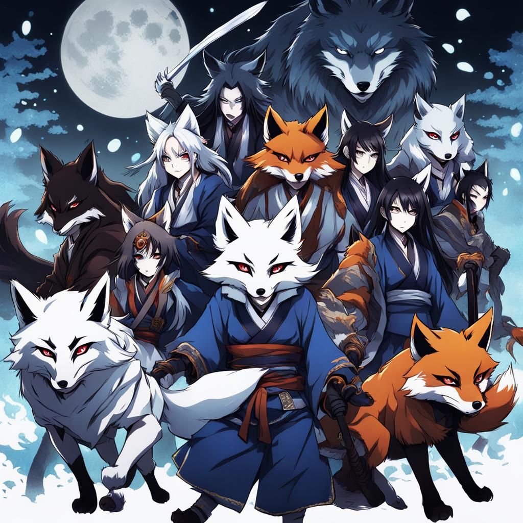 Anime Style Kitsune with Kabuki and Noh Elements