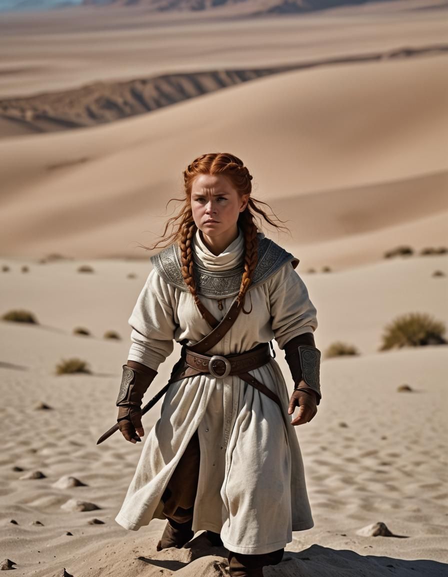 Dwarven Priestess in Salt Desert, Realistically Detailed