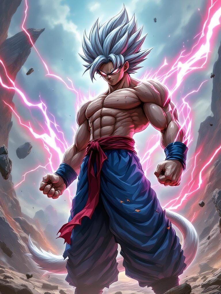 Anime Warrior in Super Saiyan Transformation with Fiery Aura