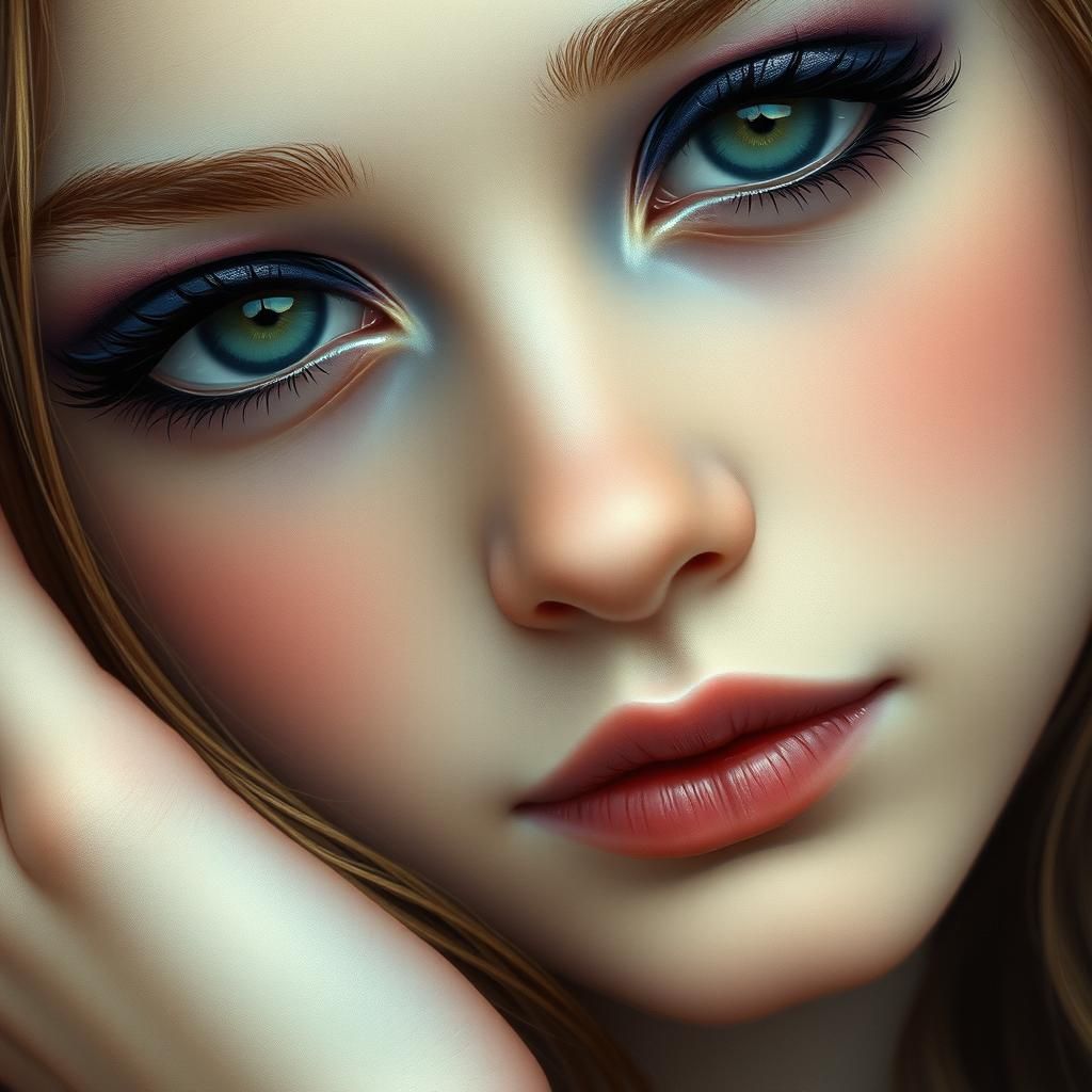 Girl with Vibrant Eyes in Klimt-Schiele Style