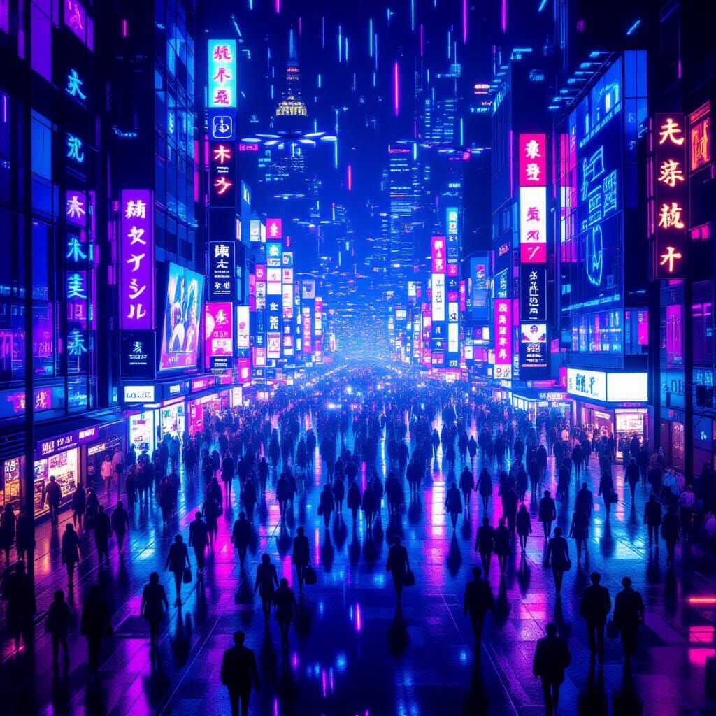 Vibrant Blue & Purple Urban Nightscape with Neon Energy