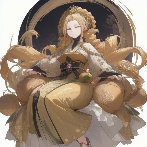 Golden-Haired Lady with Crown in Anime Style