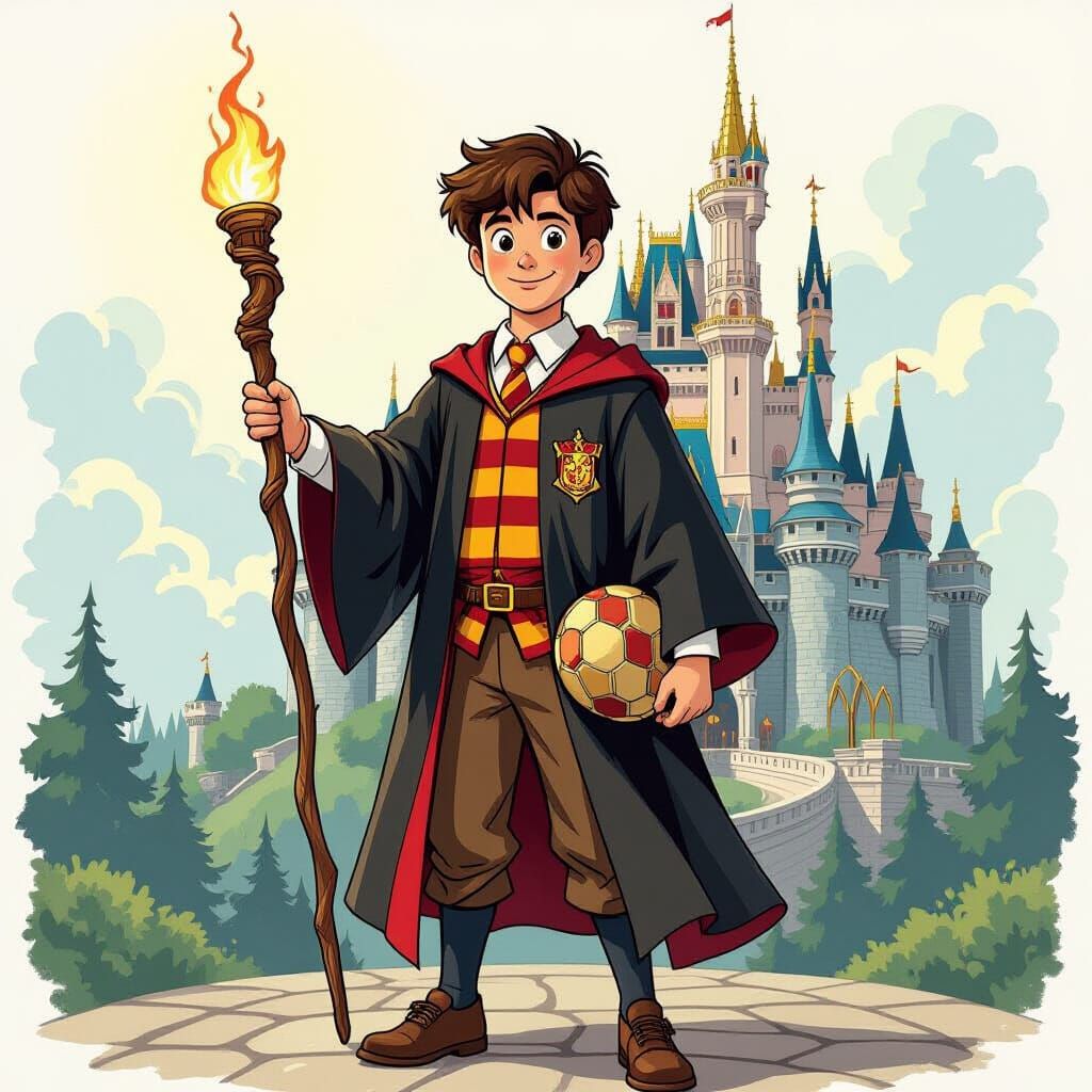 Gryffindor Student as Quidditch Captain in Fantasy Art Style