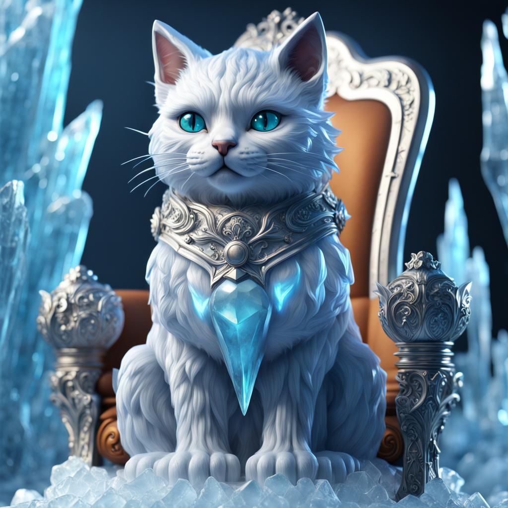 Cute Cat Ice Sculpture on Ice Throne