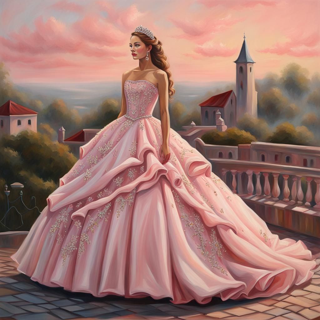 Light Pink Wide Evening Gown Cartoon. Redone.