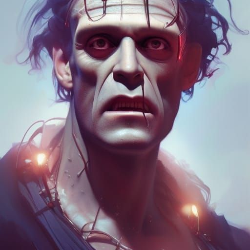 Hyperdetailed Frankenstein Portrait in Art Nouveau Style