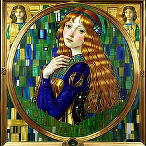 Woman in Botticelli, Raphael, Klimt, Keane Style