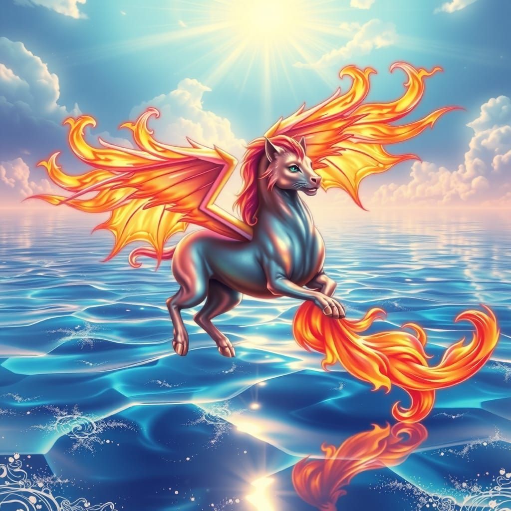 Surreal Unicorn-Cougar Hybrid Soars Above a Blazing Crystal ...