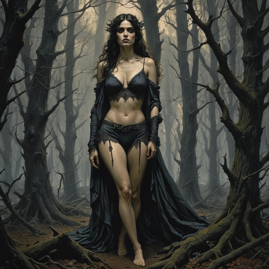 Eerie Forest Encounter: A Darkly Alluring Vision