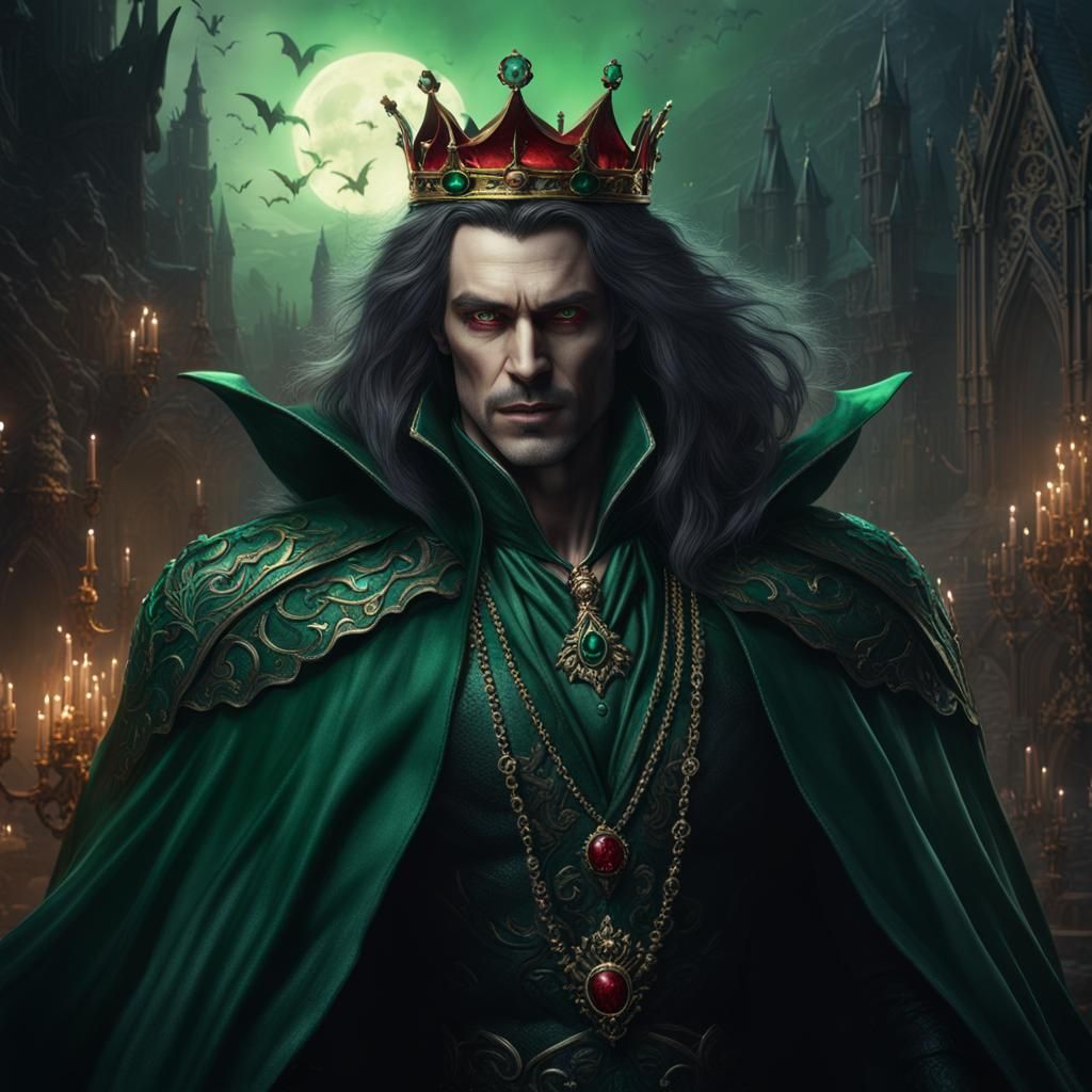 Vampire King with Emerald Crown: Fantasy Art