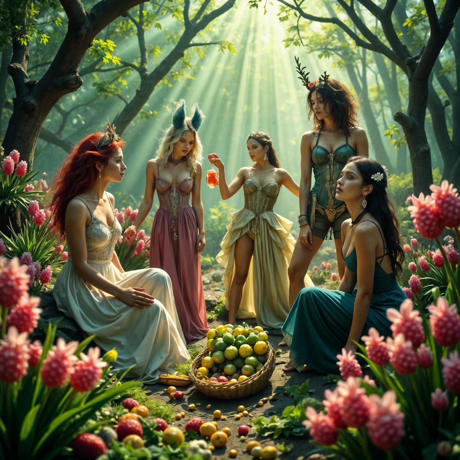 Surreal Cyberpunk Goddess in a Whimsical Landscape with Hype...