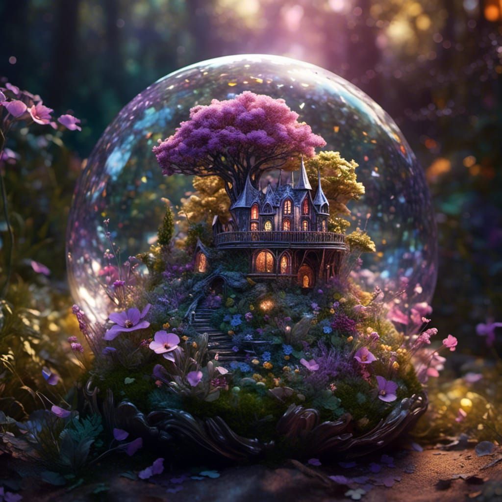 Glass Sphere with Fairy, Hyperdetailed Fantasy Art