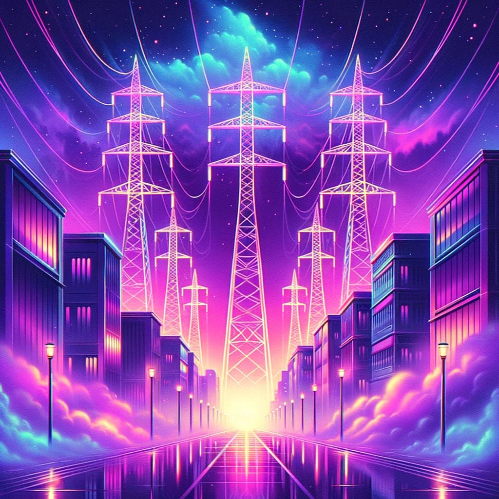 Electric Towers in Violet Fog: A Vaporwave Dreamscape
