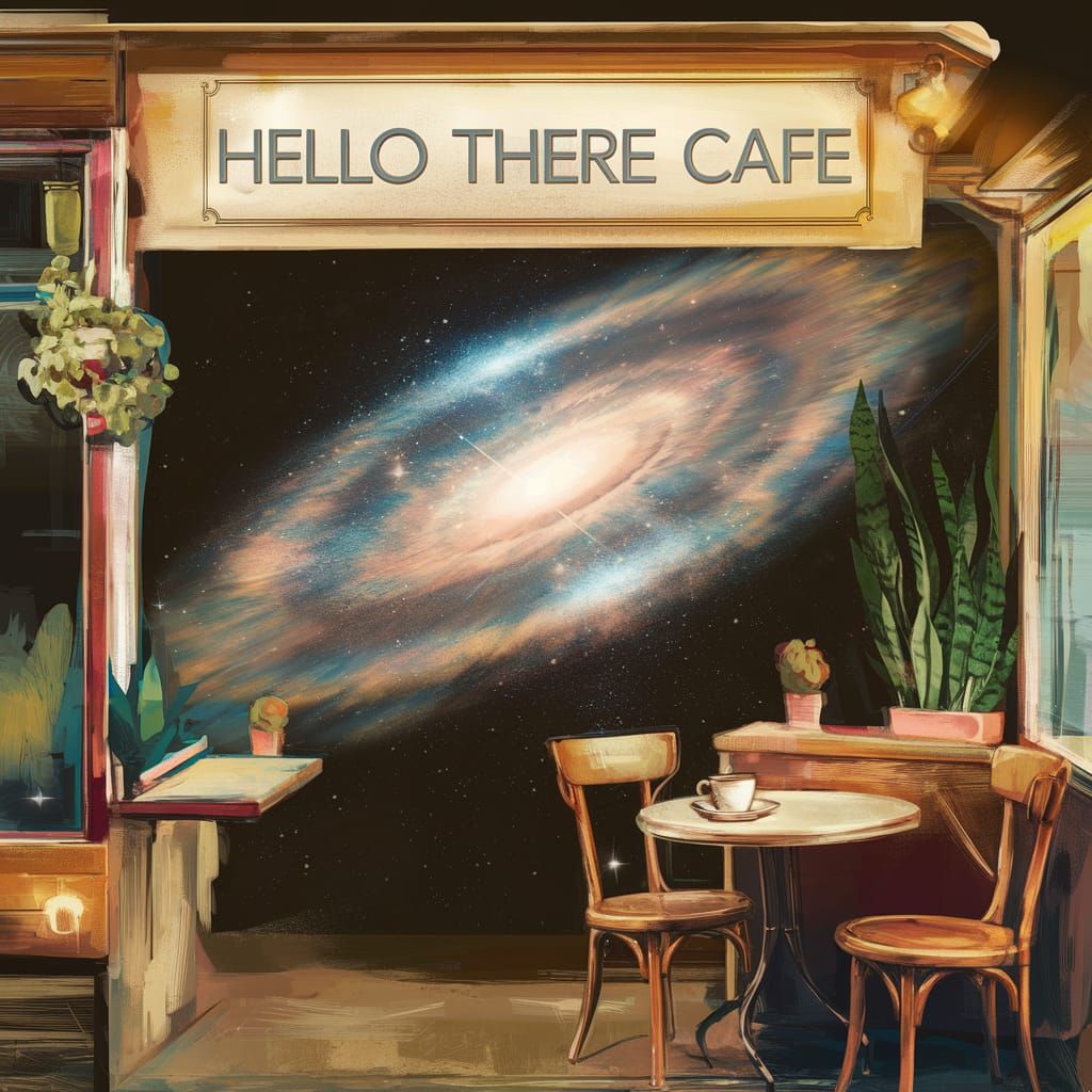 Vintage Cafe with Holographic Astral Scene