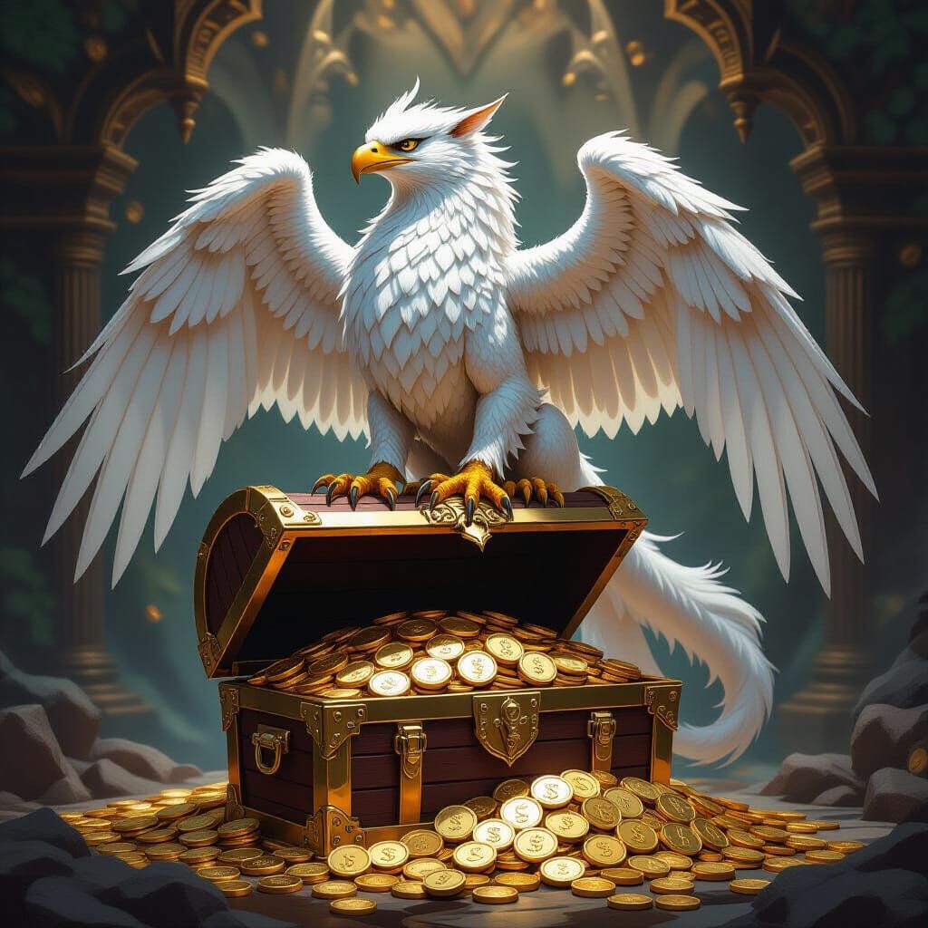 Majestic Gryphon Made of Currency in Epic Fantasy Art