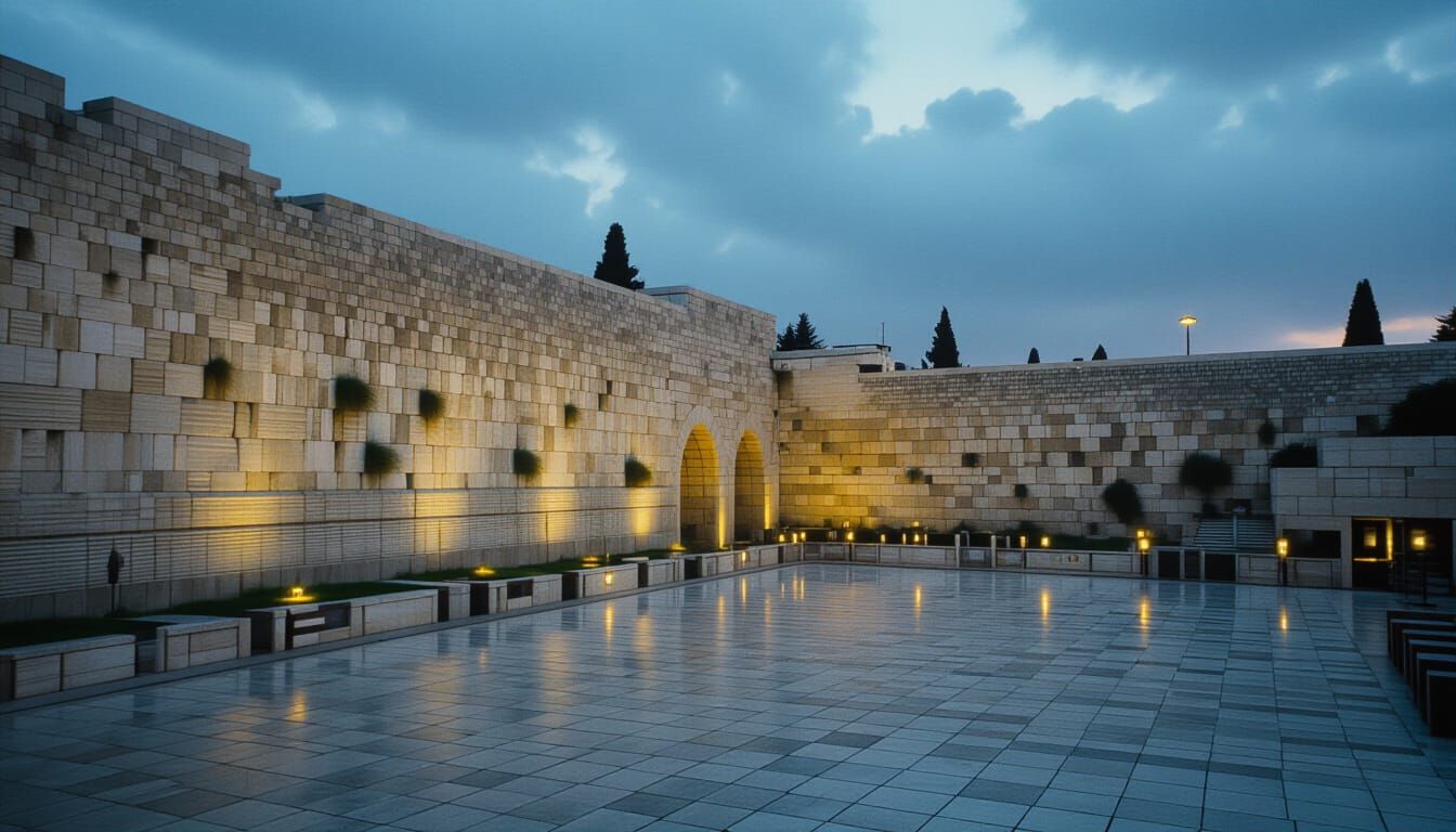 Western Wall at Twilight: Cinematic Film Still
