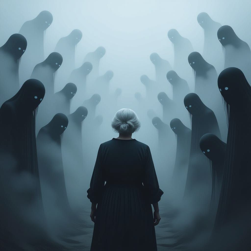 Old Woman Enters Fog, Eerie Goodbye