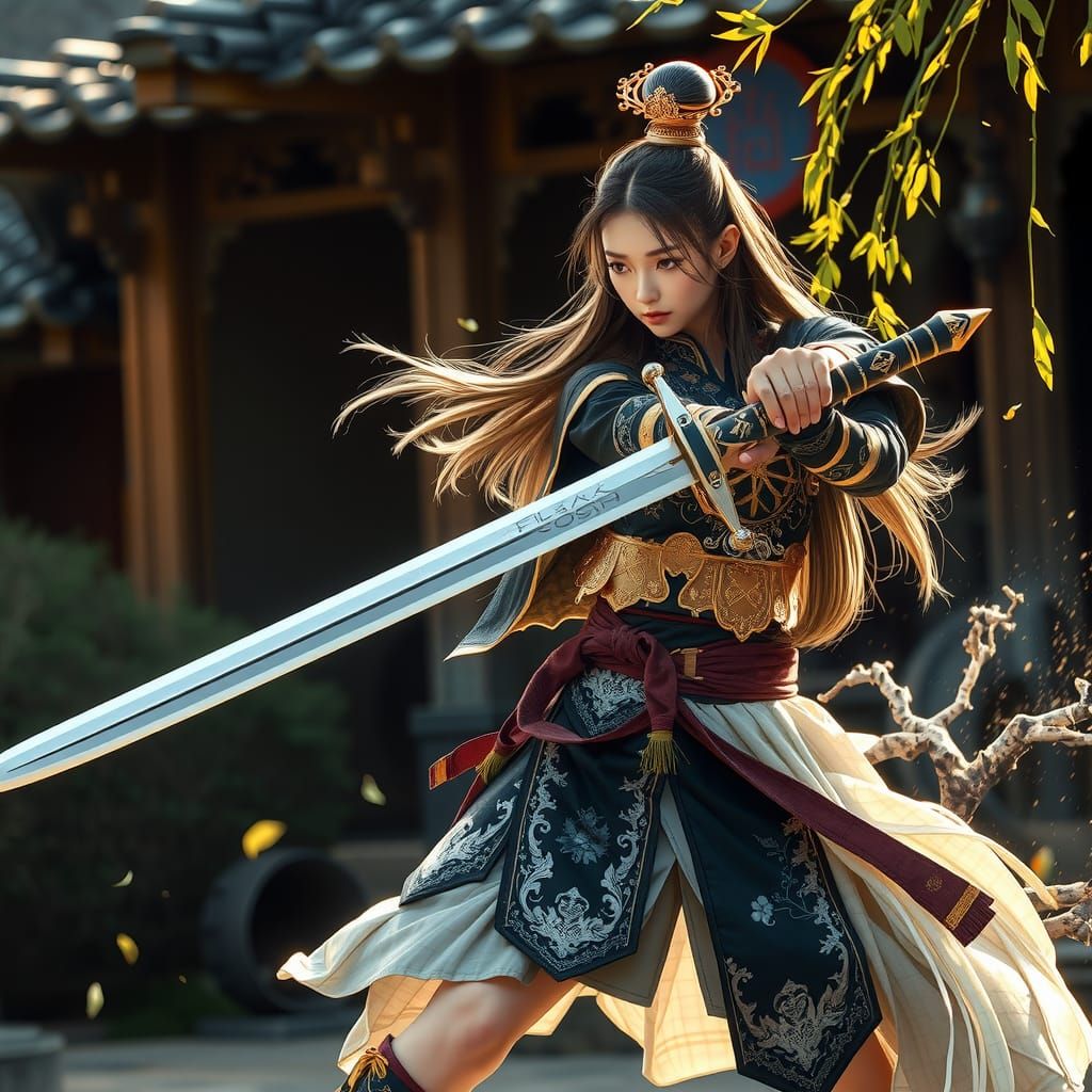 Chinese Warrior Woman in Traditional Armor