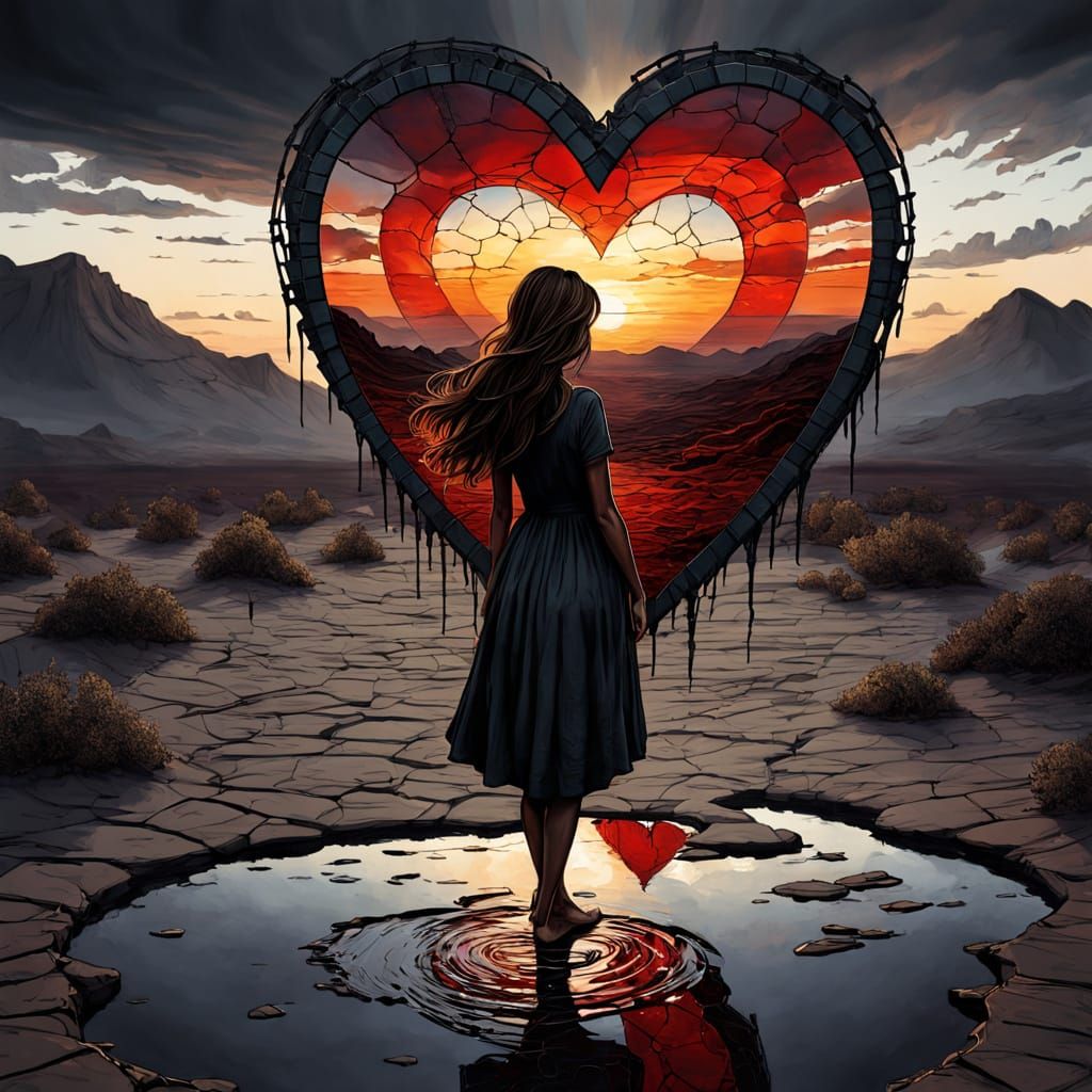 Desert Sunset: Mosaic Art with Giant Heart
